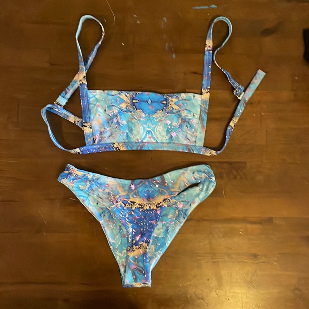Blue metallic thong bikini